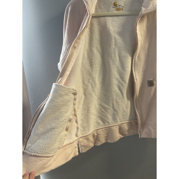 Womens Medium Weight Light Pink Carhartt ReworkedZip Up Hoodie Sweatshirt Size S - Picture 7 of 10
